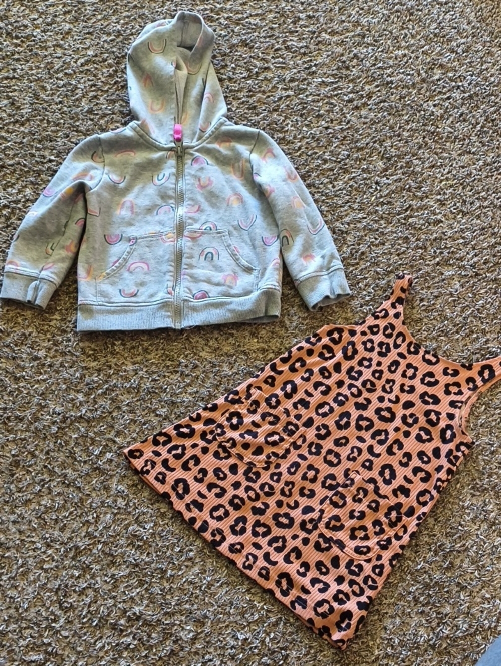 Cat & Jack Light Gray Rainbow Hoodie with Leopard Tank Dress